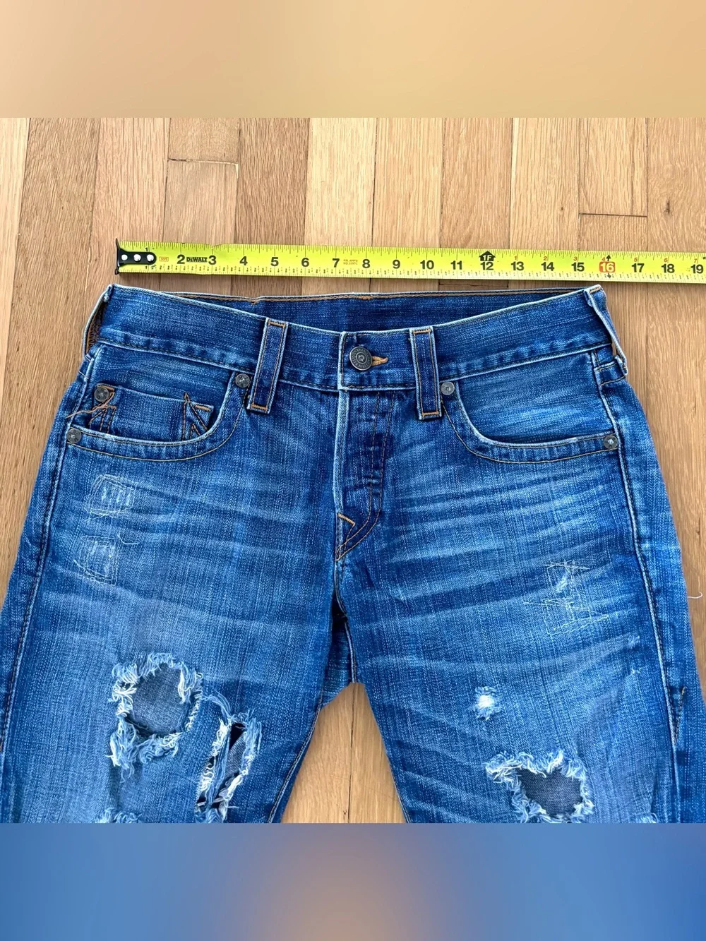 Vintage True Religion Geno Pony Hair Patch Distressed Denim Jorts Cutoff 31/32